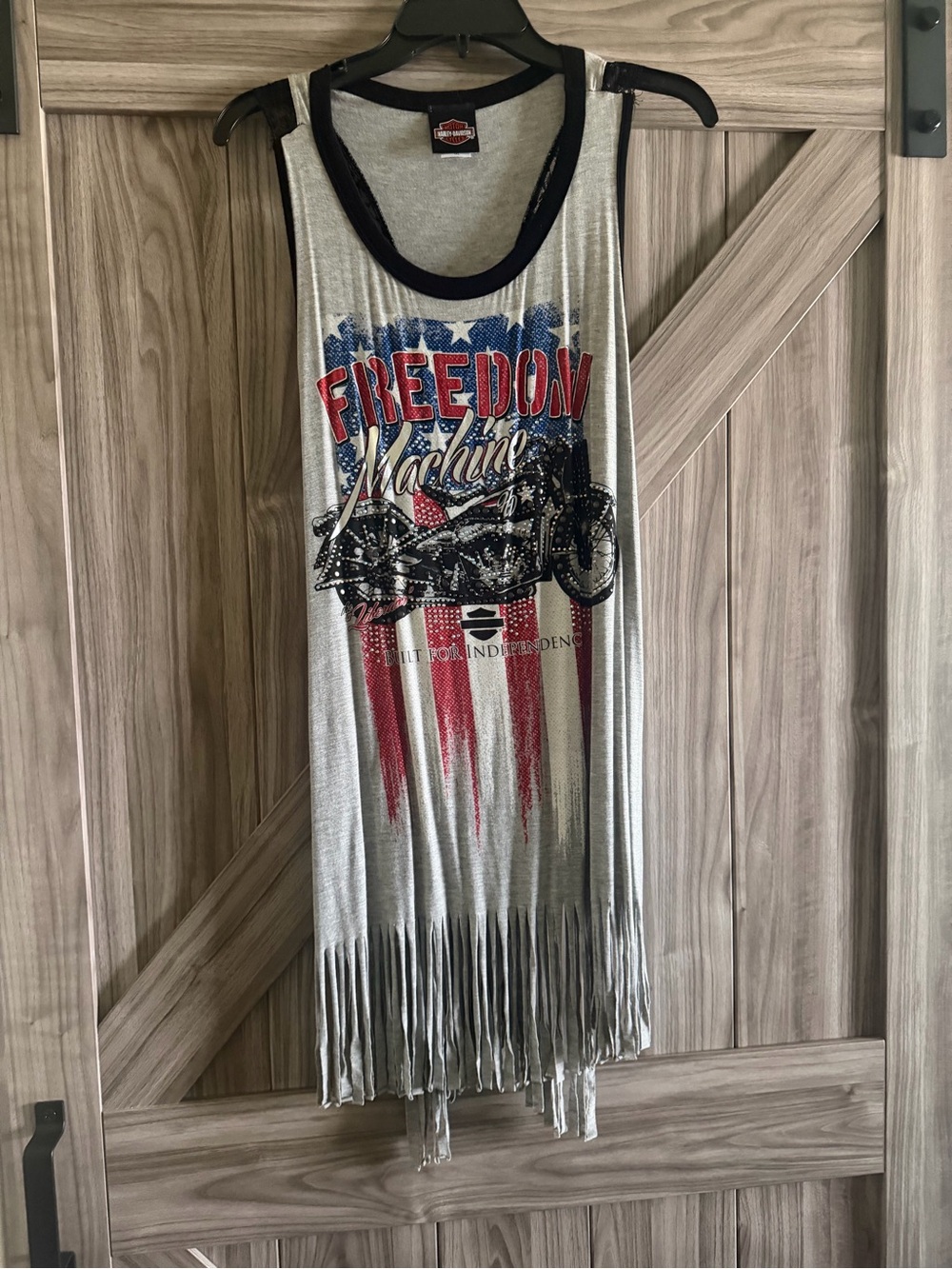 Harley Davidson Freedom Machine Fringe Tank Dress with Motorcycle Graphic